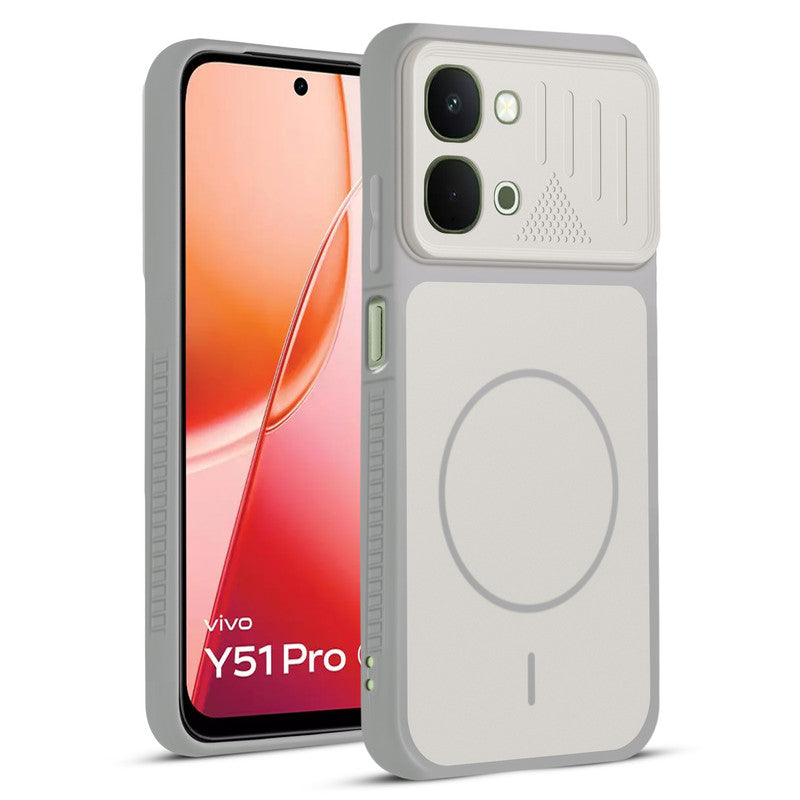 Front and back view of Grey-White protective back cover for Vivo Y51 Pro 5G with textured sides, camera guard and slim fit design.