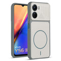 Front and back view of Grey-White protective back cover for Vivo Y56 5G with textured sides, camera guard and slim fit design.