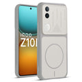 Front and back view of Grey-White protective back cover for iQOO Z10R 5G with textured sides, camera guard and slim fit design.