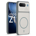 Front and back view of Grey-White protective back cover for iQOO Z11 5G with textured sides, camera guard and slim fit design.