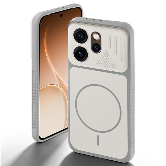 Grey-White back cover for Oppo Reno 15 Pro 5G with camera cut protection and ring design on back side.