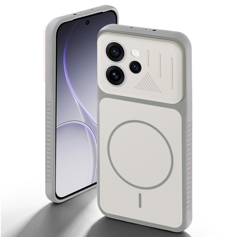 Grey-White back cover for Oppo Reno 15 Pro Mini 5G with camera cut protection and ring design on back side.