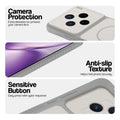Grey-White phone case for Vivo X200T 5G showing camera safety edges, anti slip side grip and easy press button covers.