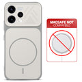Grey-White back cover for Oppo Reno 15 5G with printed ring pattern and message showing not compatible with MagSafe charging.