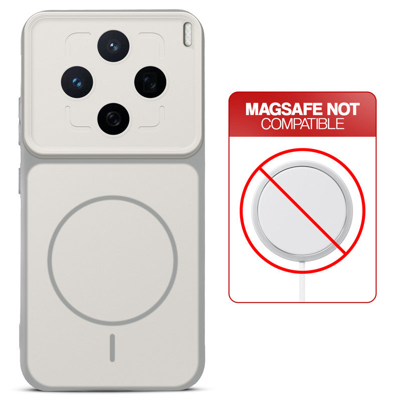 Grey-White back cover for Vivo X200T 5G with printed ring pattern and message showing not compatible with MagSafe charging.