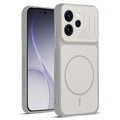 Front and back view of Grey-White protective back cover for Oppo Reno 15 Pro Mini 5G with textured sides, camera guard and slim fit design.