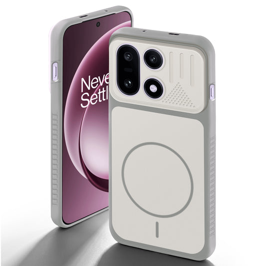 Grey-White back cover for OnePlus 15 5G with camera cut protection and ring design on back side.