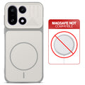 Grey-White back cover for OnePlus 15 5G with printed ring pattern and message showing not compatible with MagSafe charging.