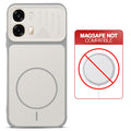 Grey-White back cover for Oppo A6 Pro 5G with printed ring pattern and message showing not compatible with MagSafe charging.