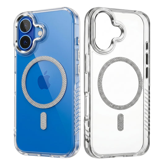 Luxury Crystal Diamond MagSafe Transparent Case for Apple iPhone 17 with Rugged Grip & Metal Finish Camera Ring & Button