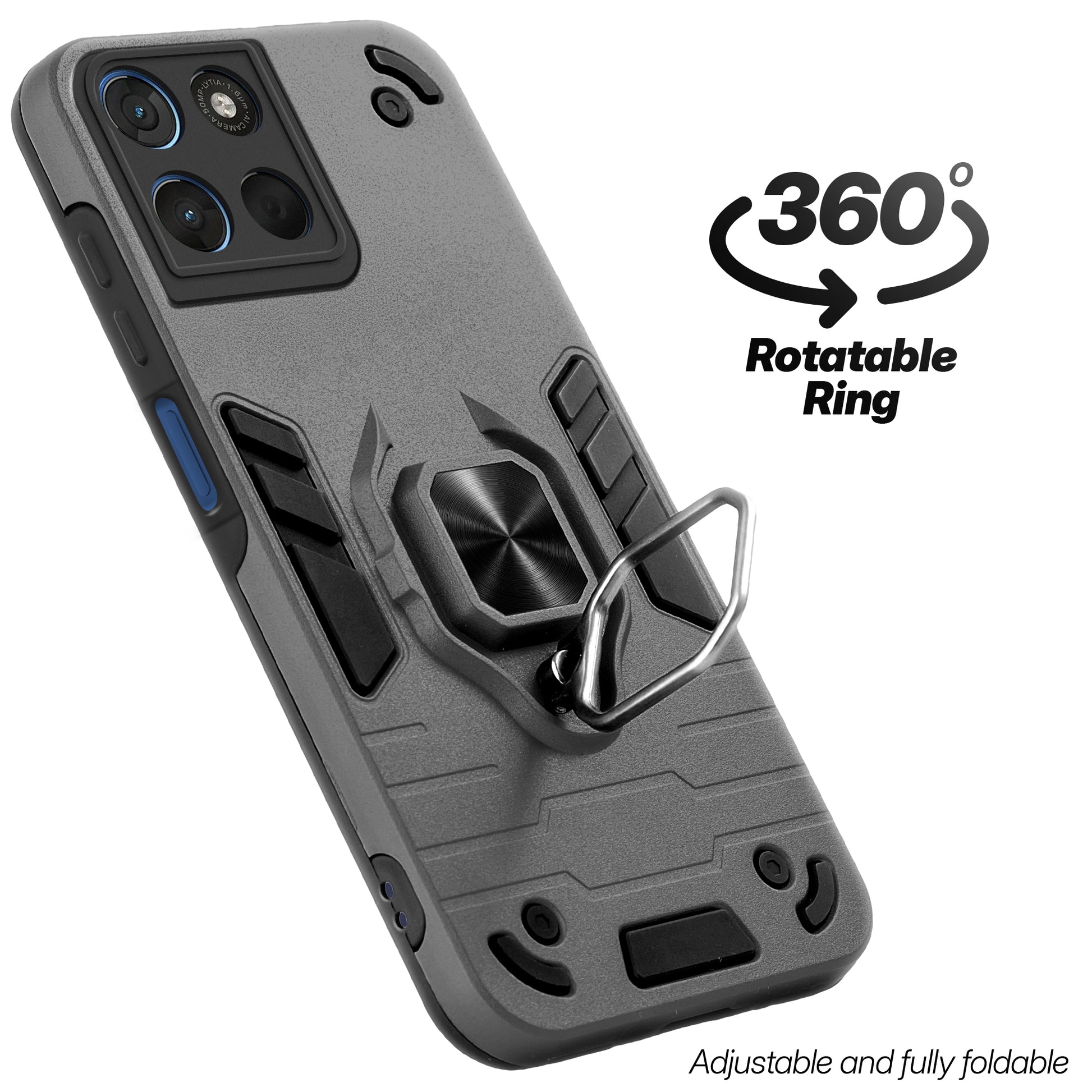 Dual layer shockproof back cover with 360° rotatable ring grip for Motorola G57 Power 5G