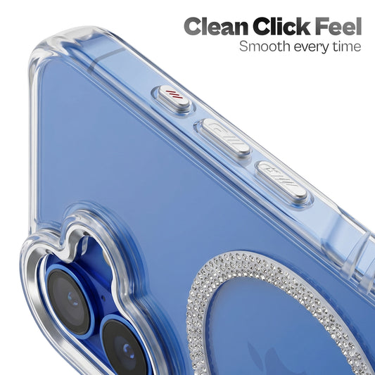 Luxury Crystal Diamond MagSafe Transparent Case for Apple iPhone 17 with Rugged Grip & Metal Finish Camera Ring & Button