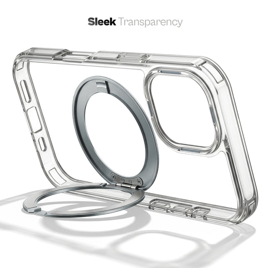 Shockproof Hybrid Silicone Back Magnetic Clear Case for Apple iPhone 17 with 360° Rotatable Ring Stand