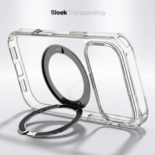 Shockproof Hybrid Silicone Back Magnetic Clear Case for Apple iPhone 17 Pro with 360° Rotatable Ring Stand