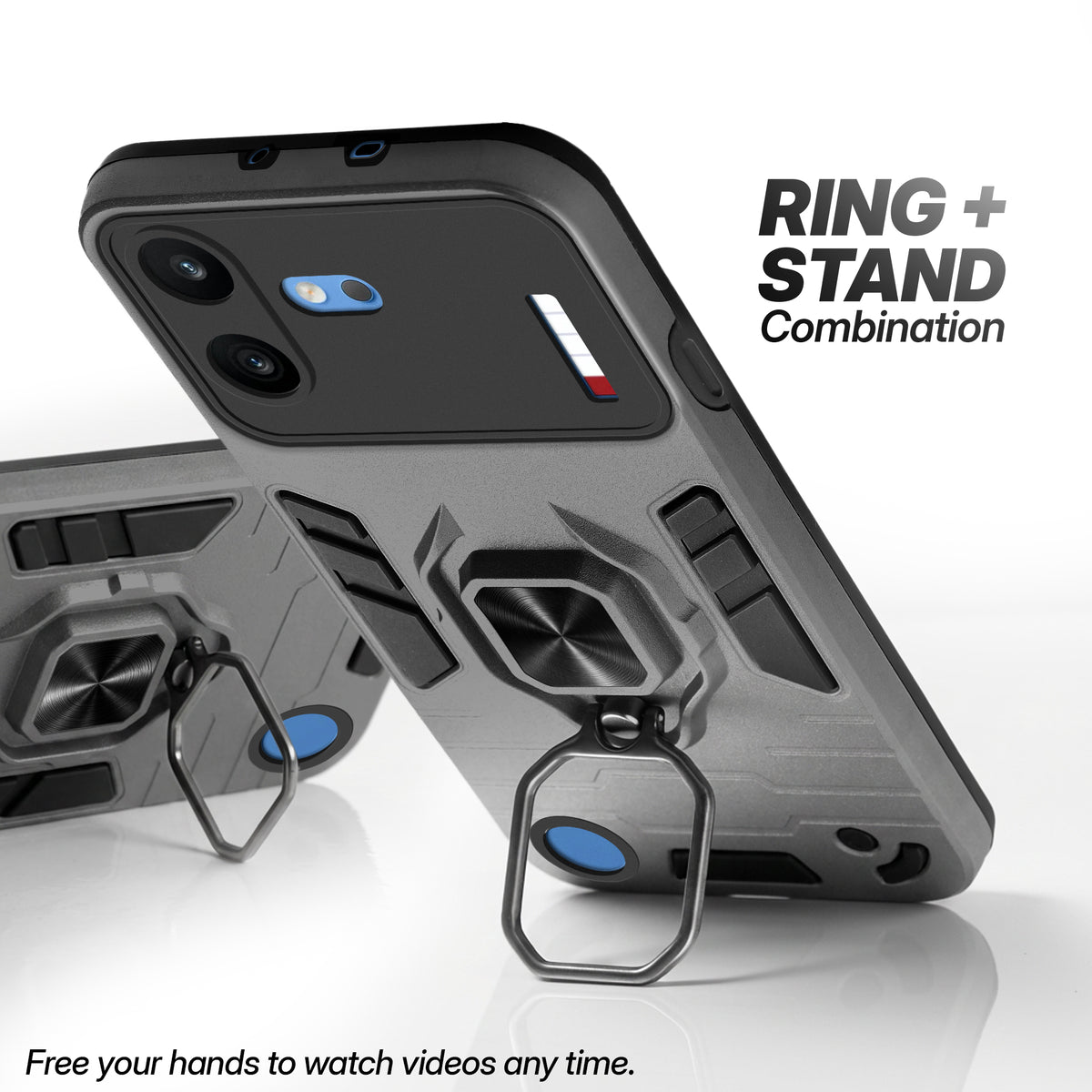 Dual Layer Shockproof Back Cover with 360° Rotatable Ring Grip & Impact Resistant Frame for Nothing Phone 4B 5G