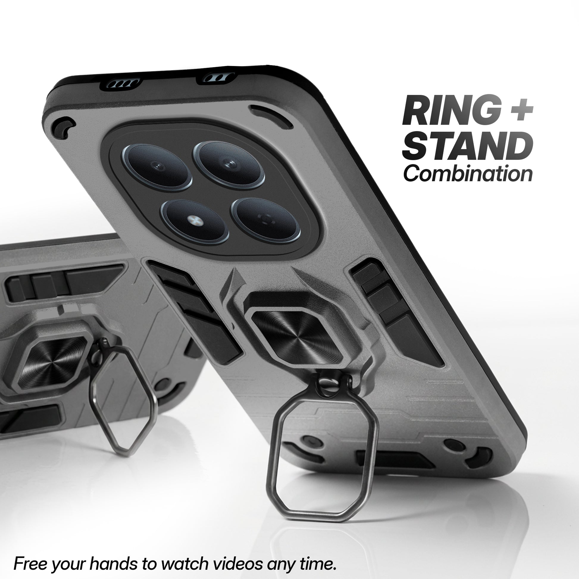 Redmi Note 15 Pro 5G case with foldable ring stand for hands-free viewing in kickstand position