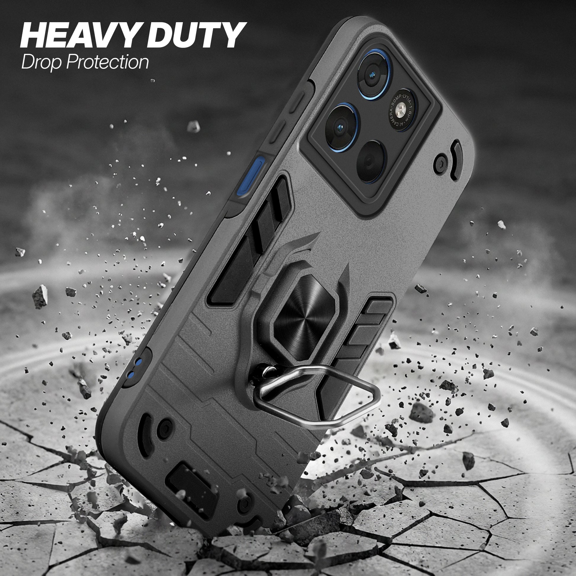 Motorola G57 Power 5G protective case illustrating impact drop protection with an impact-resistant frame.