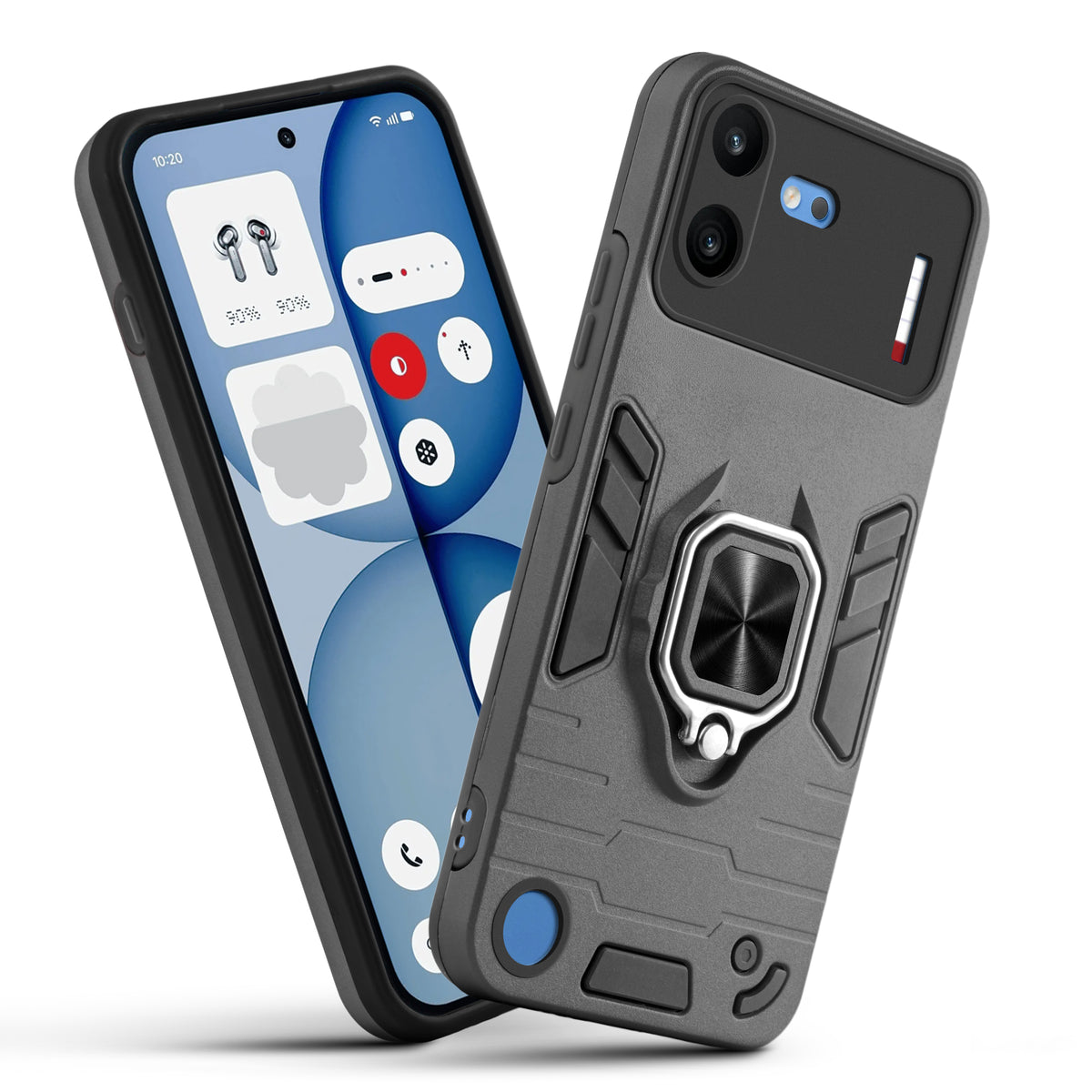 Dual Layer Shockproof Back Cover with 360° Rotatable Ring Grip & Impact Resistant Frame for Nothing Phone 4B 5G