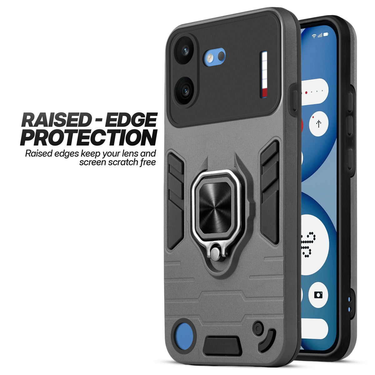Dual Layer Shockproof Back Cover with 360° Rotatable Ring Grip & Impact Resistant Frame for Nothing Phone 4B 5G