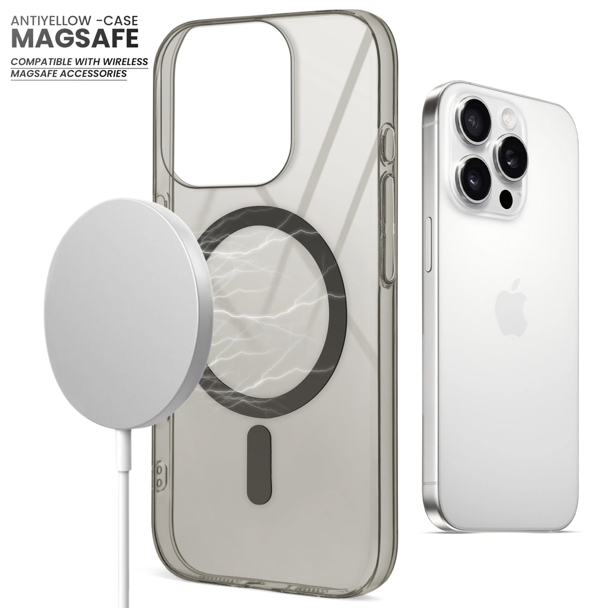 Colored Transparent Anti-Yellowing Wireless Charging Support Case For Apple iPhone 15 Pro Max