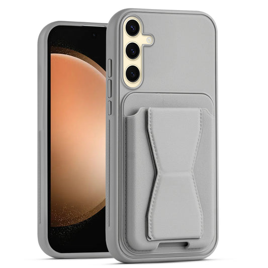 All in One Premium Leather Back Cover for Samsung S23 FE 5G with Card Slot & Foldable Grip Holder