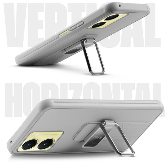 Premium Silicone Case with Metal Kickstand and Camera Protection Back Cover For Vivo T2x 5G
