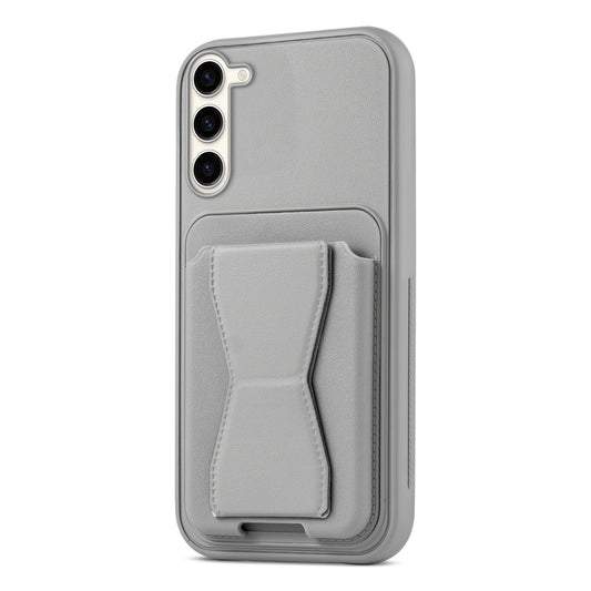 All in One Premium Leather Back Cover for Samsung S23 5G with Card Slot & Foldable Grip Holder