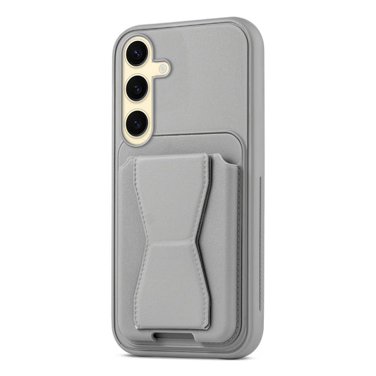 All in One Premium Leather Back Cover for Samsung S24 5G with Card Slot & Foldable Grip Holder