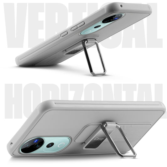Premium Silicone Case with Metal Kickstand and Camera Protection Back Cover For Vivo V40 Pro 5G