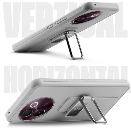 Premium Silicone Case with Metal Kickstand and Camera Protection Back Cover For Vivo V30e 5G