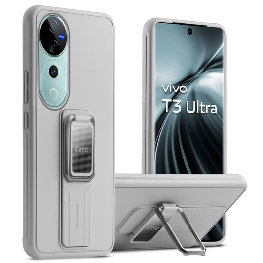 Premium Silicone Case with Metal Kickstand and Camera Protection Back Cover For Vivo T3 Ultra 5G