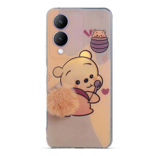 Printed matte back with fur detailing Back cover For Vivo Y17s