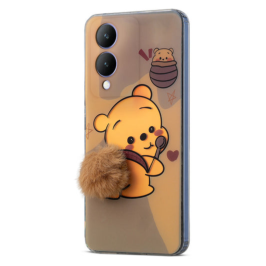 Printed matte back with fur detailing Back cover For Vivo Y17s