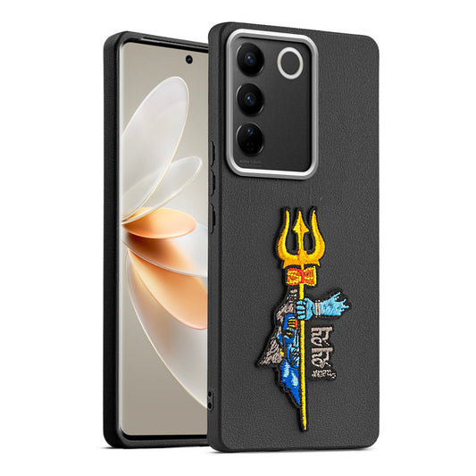 Sleek Textured Silicone Case for Vivo V27 5G Featuring Divine Embroidery on the Back