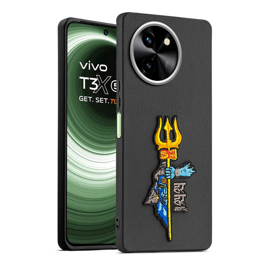 Sleek Textured Silicone Case for Vivo T3x 5G Featuring Divine Embroidery on the Back