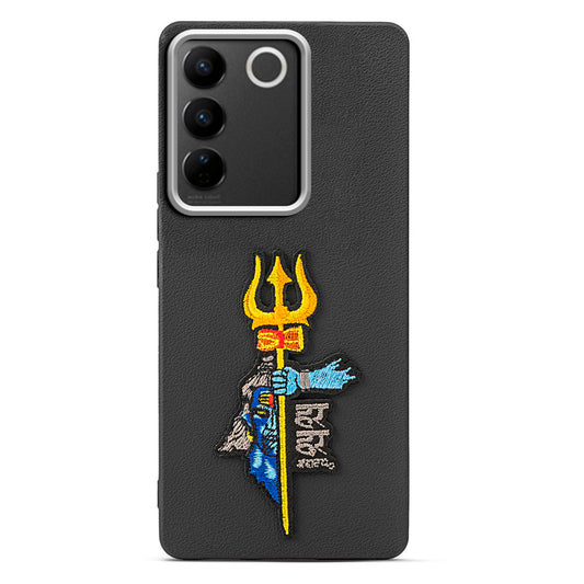 Sleek Textured Silicone Case for Vivo V27 5G Featuring Divine Embroidery on the Back