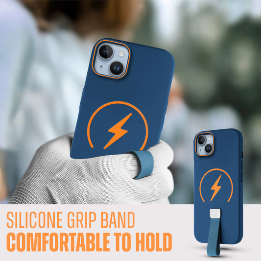 Compact and Stylish Silicon Finish Hard Cover For Apple iPhone 15 with Integrated Grip Strap & MagSafe Charging Support