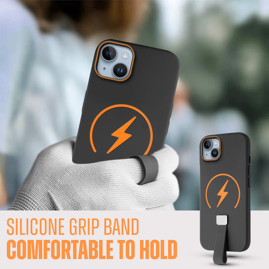 Compact and Stylish Silicon Finish Hard Cover For Apple iPhone 15 with Integrated Grip Strap & MagSafe Charging Support
