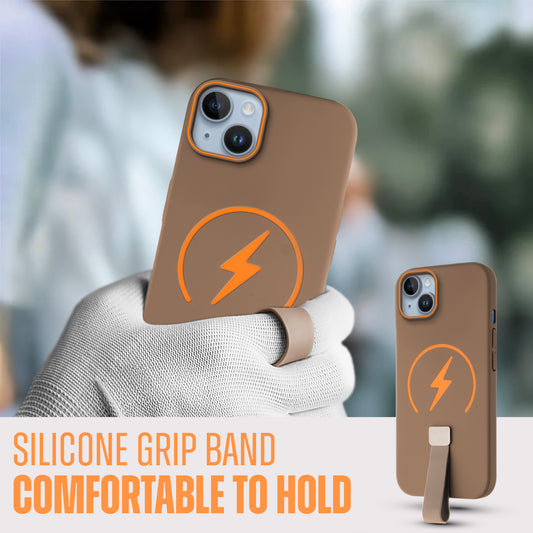Compact and Stylish Silicon Finish Hard Cover For Apple iPhone 15 with Integrated Grip Strap & MagSafe Charging Support