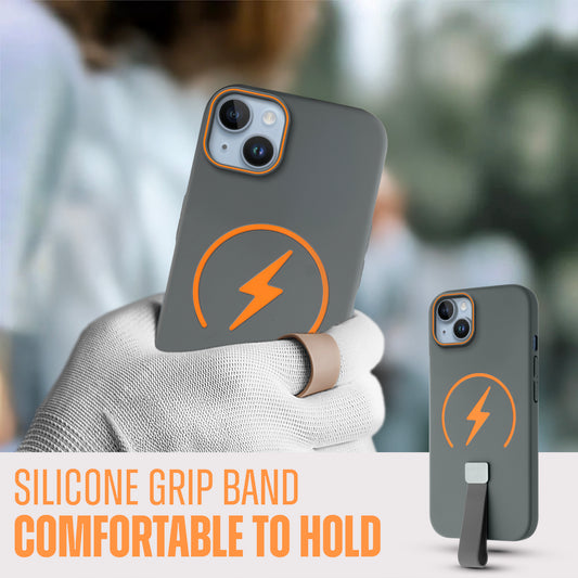 Compact and Stylish Silicon Finish Hard Cover For Apple iPhone 15 with Integrated Grip Strap & MagSafe Charging Support