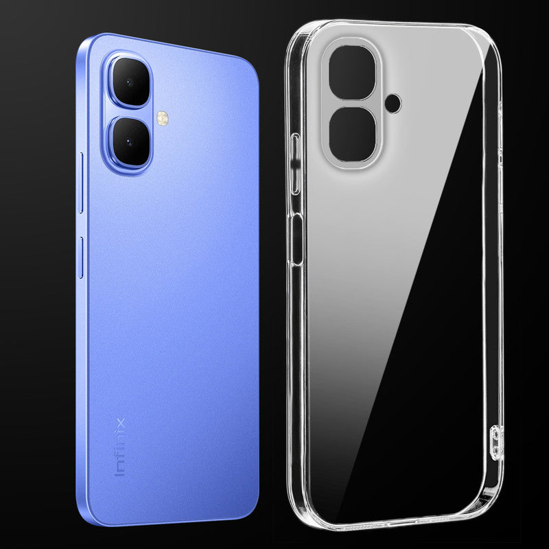 Transparent anti-yellow hard back case fitted on Infinix Smart 10 5G showing full back coverage and camera protection