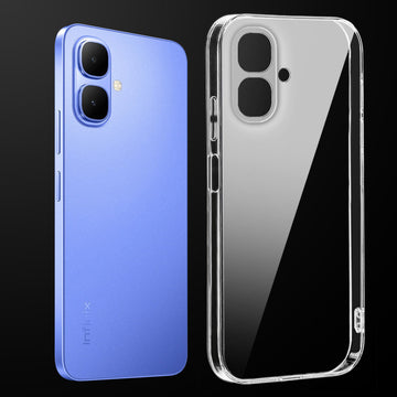 Transparent anti-yellow hard back case fitted on Infinix Smart 10 5G showing full back coverage and camera protection