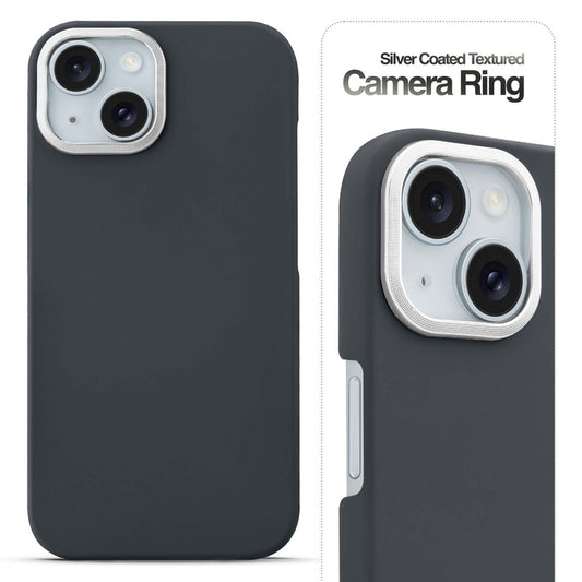 Stone Like Matte Finish Back Case for Apple iPhone 15 Plus , Detachable Camera Ring
