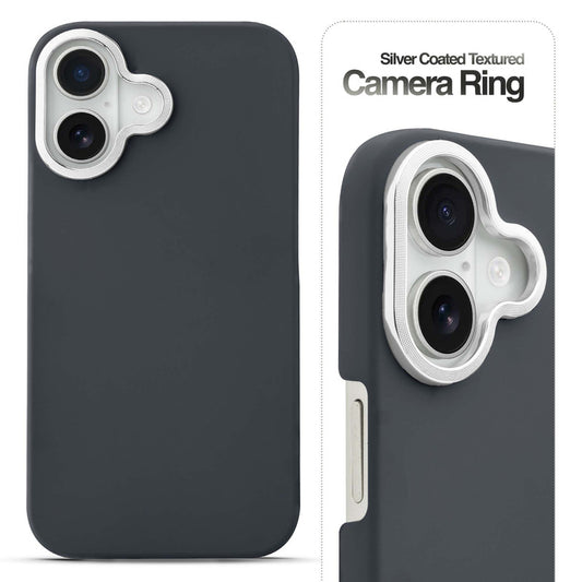 Stone Like Matte Finish Back Case for Apple iPhone 16 , Detachable Camera Ring