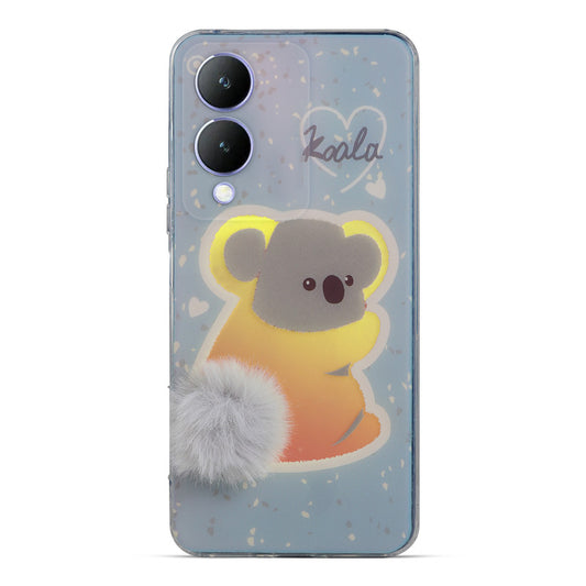 Printed matte back with fur detailing Back cover For Vivo Y17s