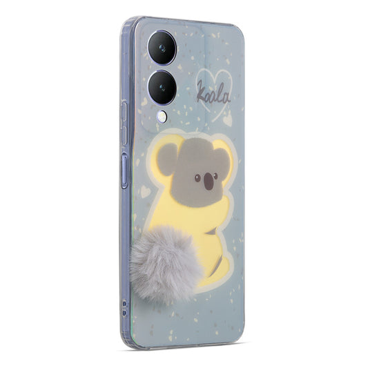 Printed matte back with fur detailing Back cover For Vivo Y17s