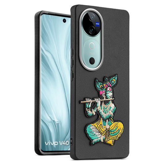 Sleek Textured Silicone Case for Vivo V40 5G Featuring Divine Embroidery on the Back
