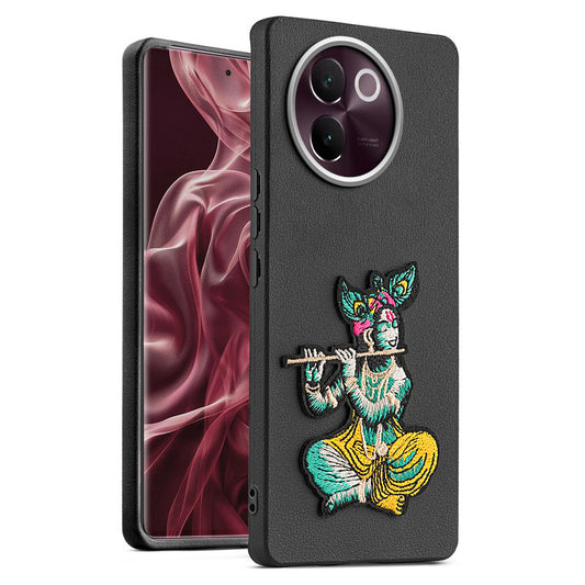 Sleek Textured Silicone Case for Vivo V30e 5G Featuring Divine Embroidery on the Back