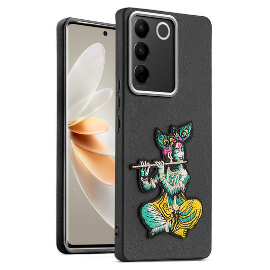Sleek Textured Silicone Case for Vivo V27 5G Featuring Divine Embroidery on the Back