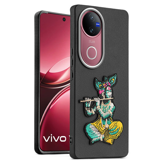 Sleek Textured Silicone Case for Vivo V50 5G Featuring Divine Embroidery on the Back